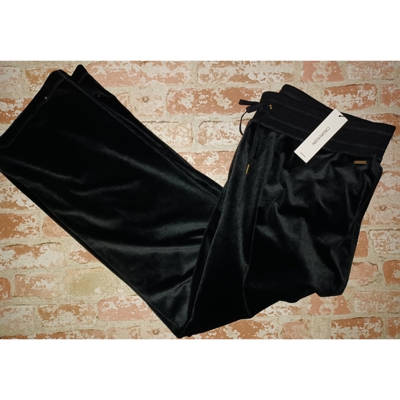 Calvin Klein Plus Size Stretch Velour High-Rise Wide Leg Drawstring Pants - Picture 5 of 16